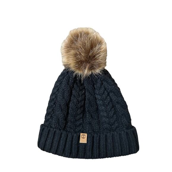 Timberland beanie stocking hat cap puff ball fleece interior black ribbed - Picture 1 of 3